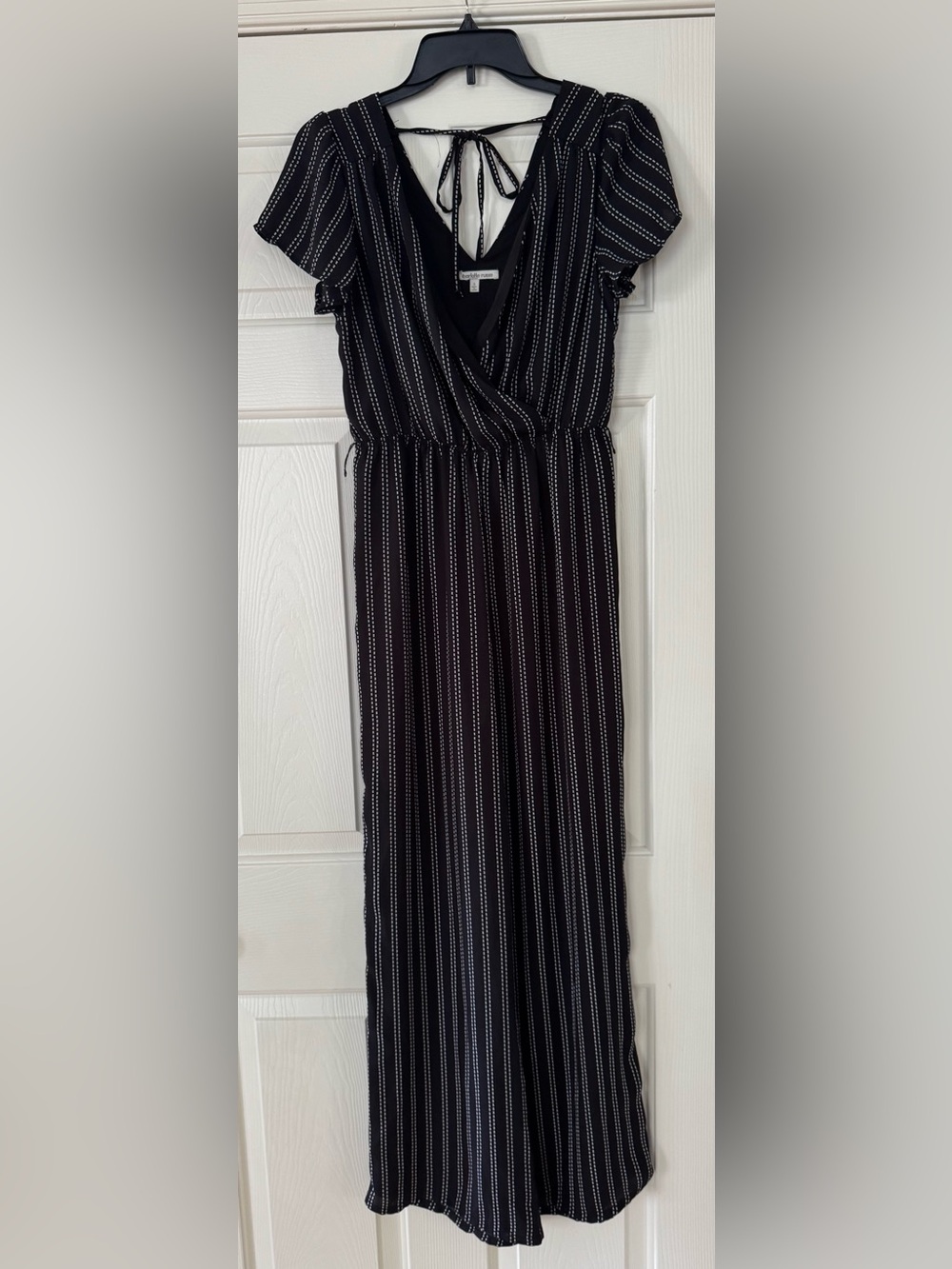Charlotte Russe Black Pinstripe Wrap Jumpsuit small no belt